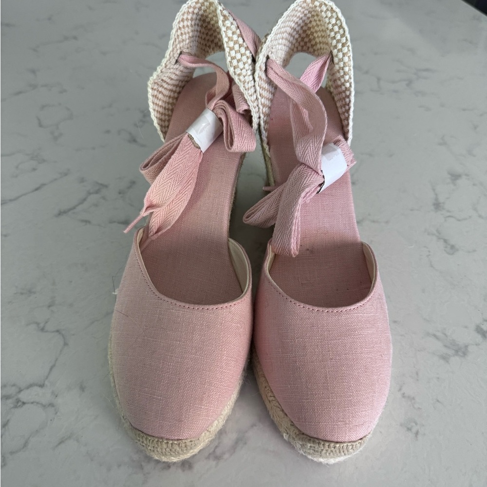 Soludos Pink Espadrille Wedge Sandals